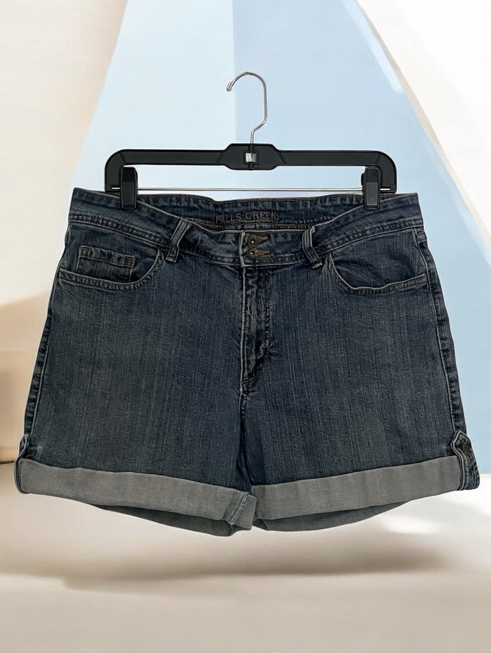 Falls Creek Women's Dark Indigo Rolled Cuff Denim Shorts Size 14